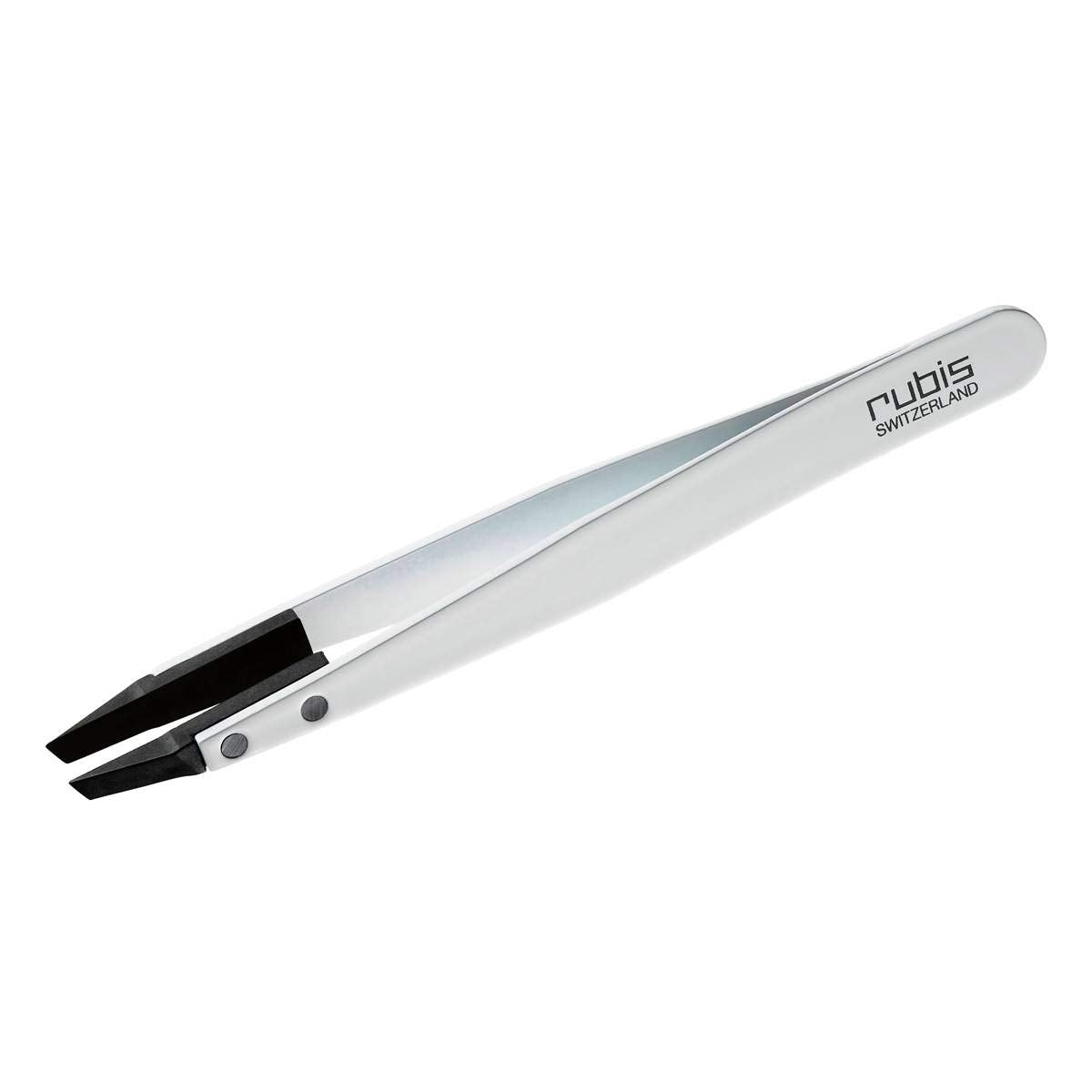 Rubis Classic Techno Stainless Steel Tweezers for Precise Eyebrows and Hair Removal Slanted Polymer Tips, 1KS105, White,Rubis Switzerland Swiss Made World Renowned Precision