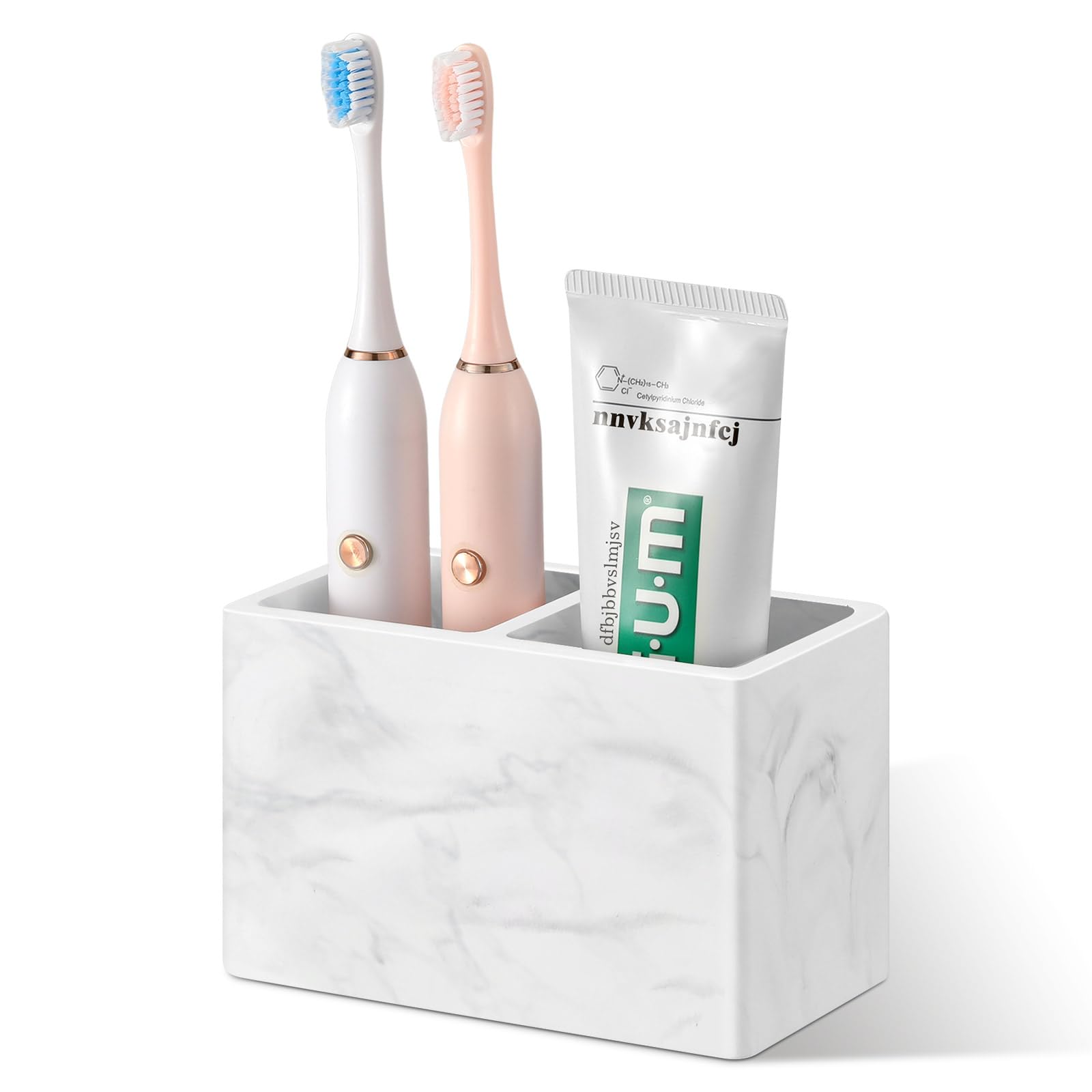 Luxspire Diatomite Toothbrush Holder, 2 Slots, Marble White