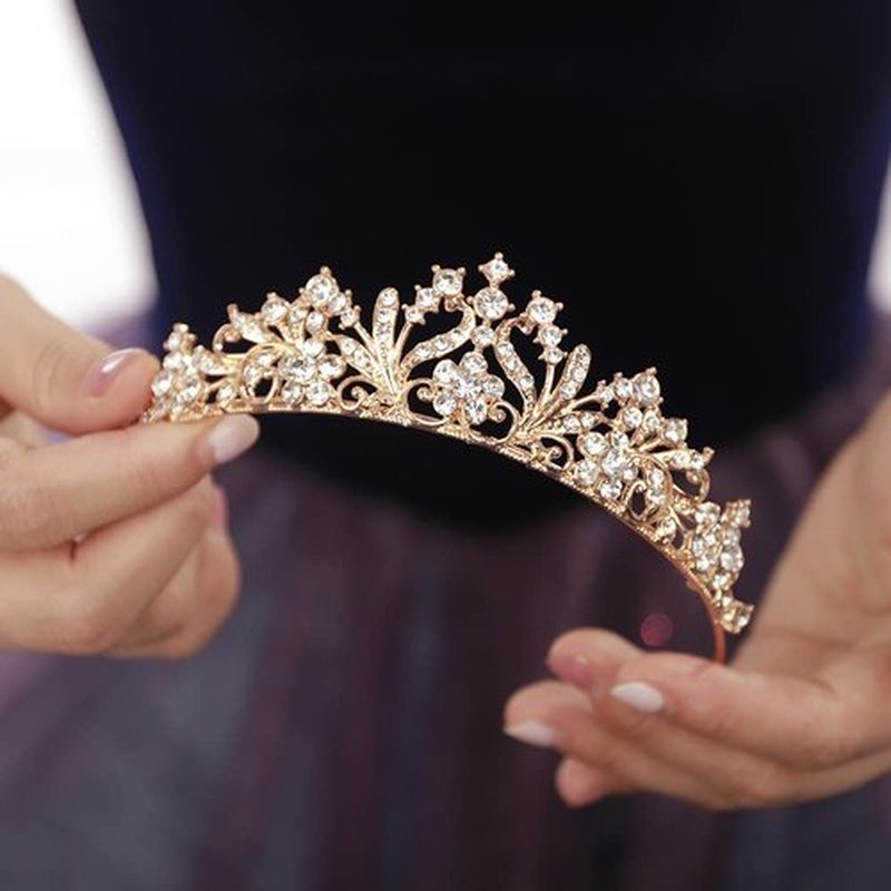 JWICOS Tiaras for Women Birthday Crown Rhinestone Tiara Princess Crown for Bridal Wedding Prom Birthday Party Halloween Costumes Hair Accessories for Women Brides (Gold)