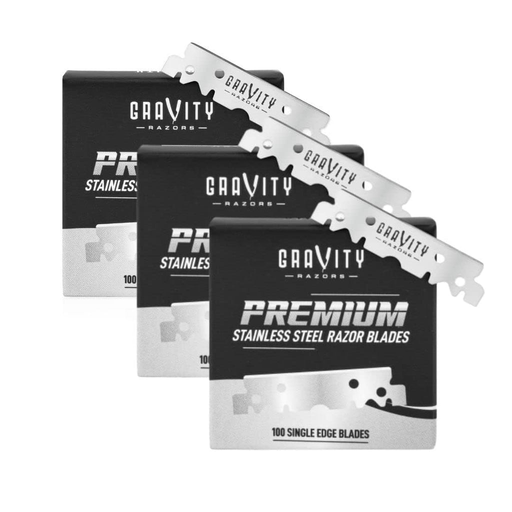 Gravity Razors Premium Single Edge Razor Blades - Swedish Steel Razor Blades for Safety Razors and Straight Edge Razors, by GRAVITY RAZORS (100 Count, 3-Pack)