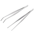 Miupoo Long Handle Stainless Steel Paint Straight and Curved Tweezers Nippers,Extra Long Precision Craft Tweezers Set with Serrated Tips,Silver,2 pieces,9.8Inches