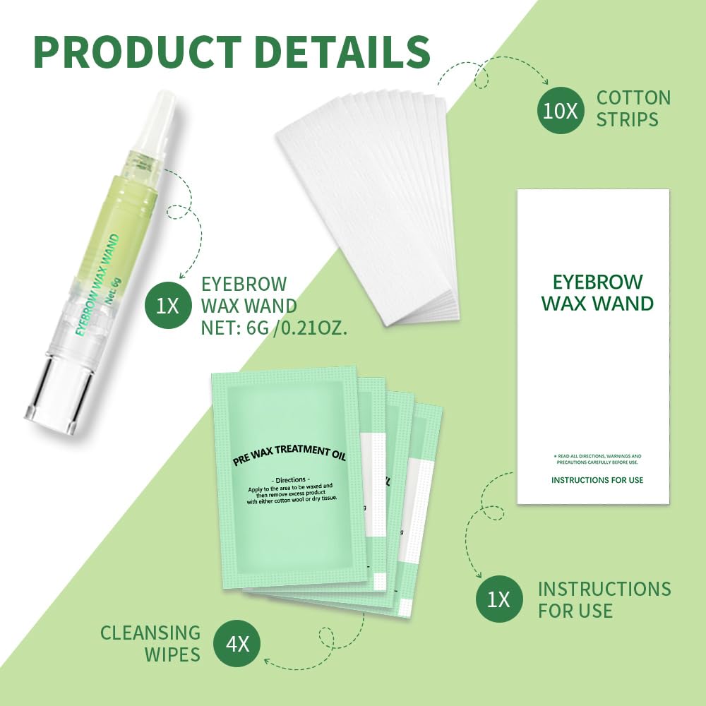 LINEDSON Eyebrow Wax Kit for Hair Removal, Facial Waxing Kit for Women, Eyebrow Waxing Kit with Eyebrow Wax Pen (0.2 Ounce),10 Pcs Cotton Strips& 4 Pcs Cleansing Wipes