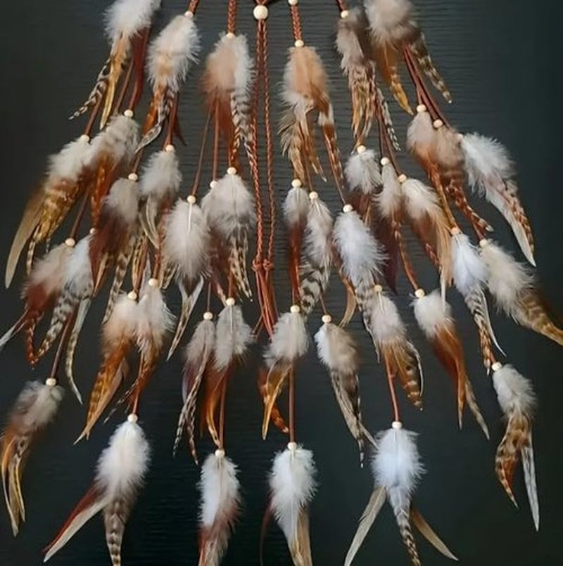 AWAYTR Feather Headband Women Festival Headwear Bohomia Feather Rope Crown Headdres For girls (White + Brown)