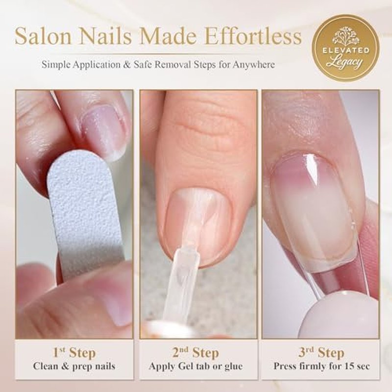 ELEVATED LÉGACY Medium-Sunshine Confetti Fake Nails Press-On Manicure Kit for Women | French Tip 10 Nails | Nail Glue, Dual Nail File, Cuticle Stick, Buffer Block | Measure Before Ordering