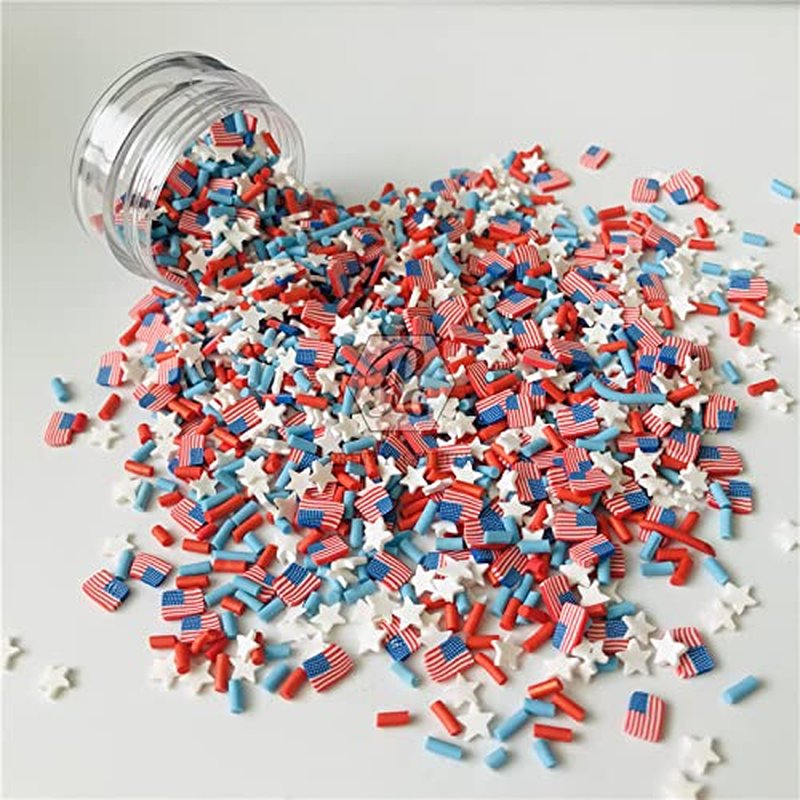 2ozs /Pack 3D American Flag White Star Red Sugar Granules Mixes Slices Supplies Polymer Soft Clay DIY Decoration for Nail Art Slime Kit DIY Cake Dessert Simulation Food RT-USFlag