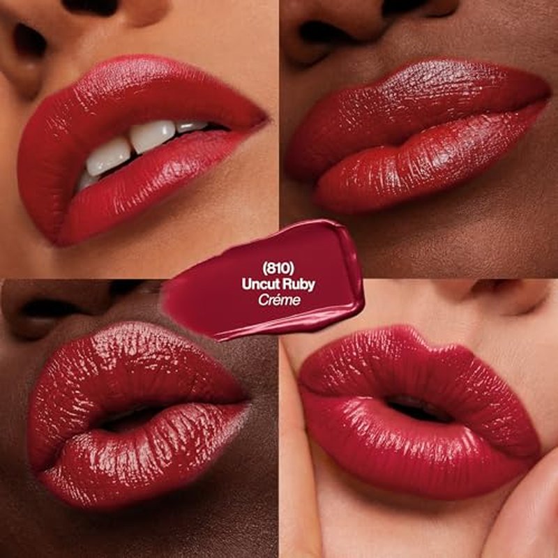 REVLON Super Lustrous Lipstick Gift Set, 5-Piece, Creamy Formula, Moisturized Feel, 755 Bare It All, 477 Black Cherry, 535 Rum Raisin, 805 Candied Rose, 810 Uncut Ruby