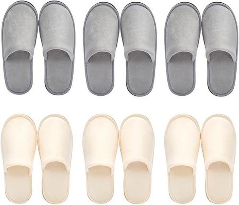 6 Pairs Premium Spa Slippers - Super Soft Non-Slip Guest Slippers, Washable Reusable Indoor House Slippers for Women Men, Hotel, Bridal (3gray and 3beige)