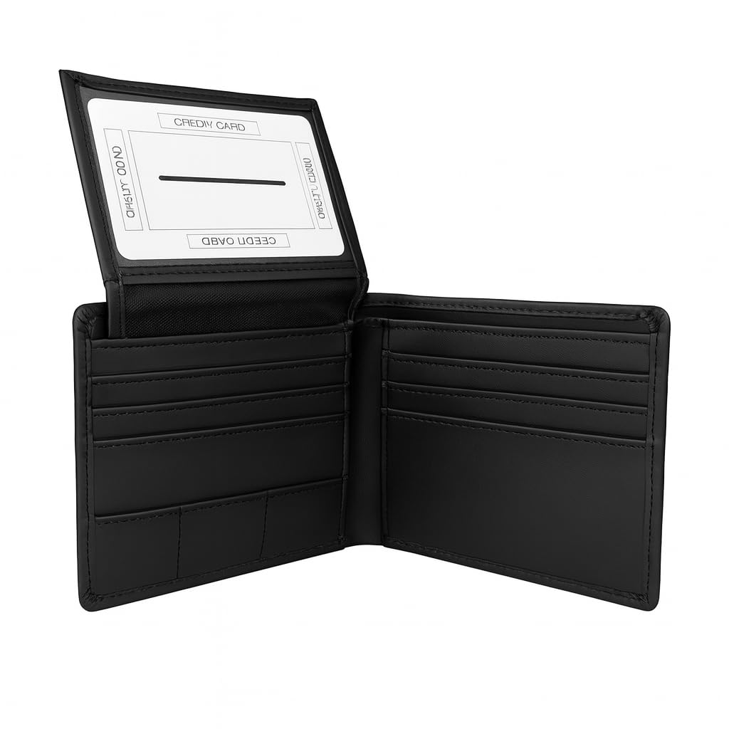 CestAntiQ Full Grain Leather RFID Blocking Bifold Wallet for Men with Guitar Pick Holder, Slim Leather Billfold, Classic Gift Wallet (Pass Case Wallet, Black)