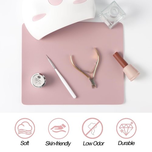 SUTOZMIWE Nail Art Table Mat,2 PCS Nude Pink Fordable Soft Microfiber PU Leather Nail Mats, Nail Arm Rest Pad for Acrylic Nails,Manicure Pads Desk Mat for Nail Tech Must Haves Salon Home Nail Supplies