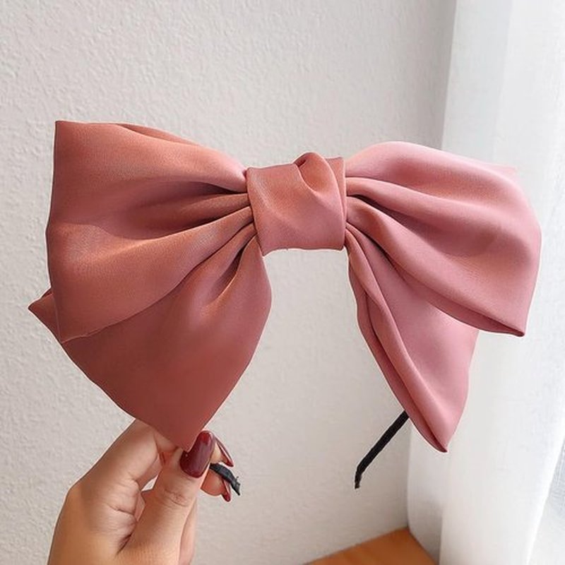 Tofwaol Bow Headband Pink Silk Satin Headbands for Women Christmas Bowknot Head Band for Girls Big Bow Hair Bands Ribbon Hair Hoop French Bow Headband Headwear