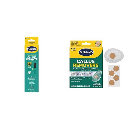 Dr. Scholl's Callus Remover Gel Kit with Fast Acting Formula, Smooth Soft Feet in Minutes, Exfoliating Foot File, and 4 Count Hydrogel Callus Remover Bandages