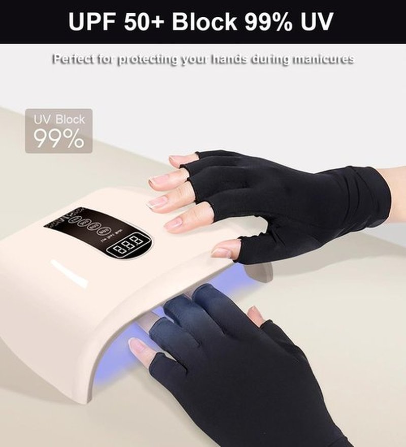 SUJAYU 2 Pairs UV Gloves for Gel Manicures, UPF Gloves Fingerless Gloves for Women, UV Nail Gloves UV Protection Gloves UV Lamp Gloves UV Light Gloves for Gel Nails (Black+White)