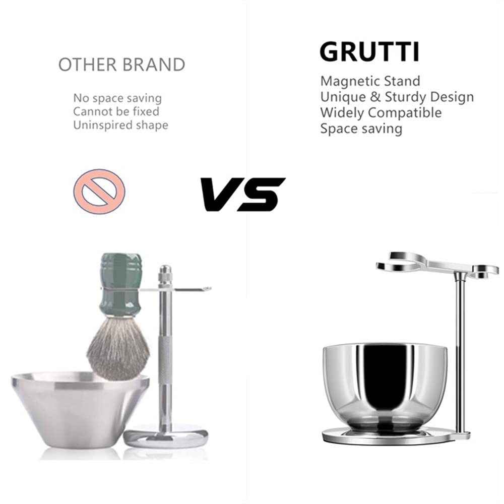 GRUTTI Luxury Shaving Organizer Stand & Bowl Set - 3-Layer Stainless Steel Bowl, Keeps Tools Dry & Organized - Gift for Dad/Husband