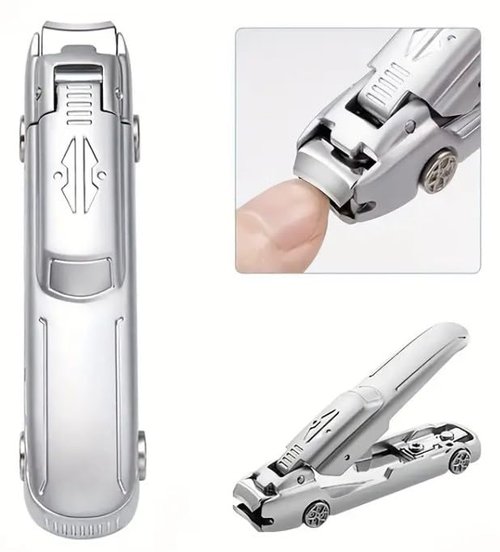 Car Shaped Nail Clipper - Premium Metal Fingernail Clipper with Filer - Fun & Durable Grooming Tool for Men, Husband, Kids - Unique Birthday Gift Idea, Stocking Stuffer - Packed in Tin Box (Silver)