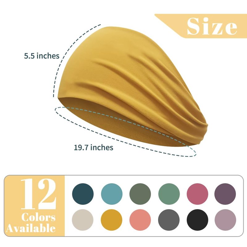 Z-CHARMMY Wide Headbands for Women Non Slip, Nurse Headbands for Women, Fabric Head Bands for Women's Hair, Fashion Hair Accessories, 12 Solid Colors