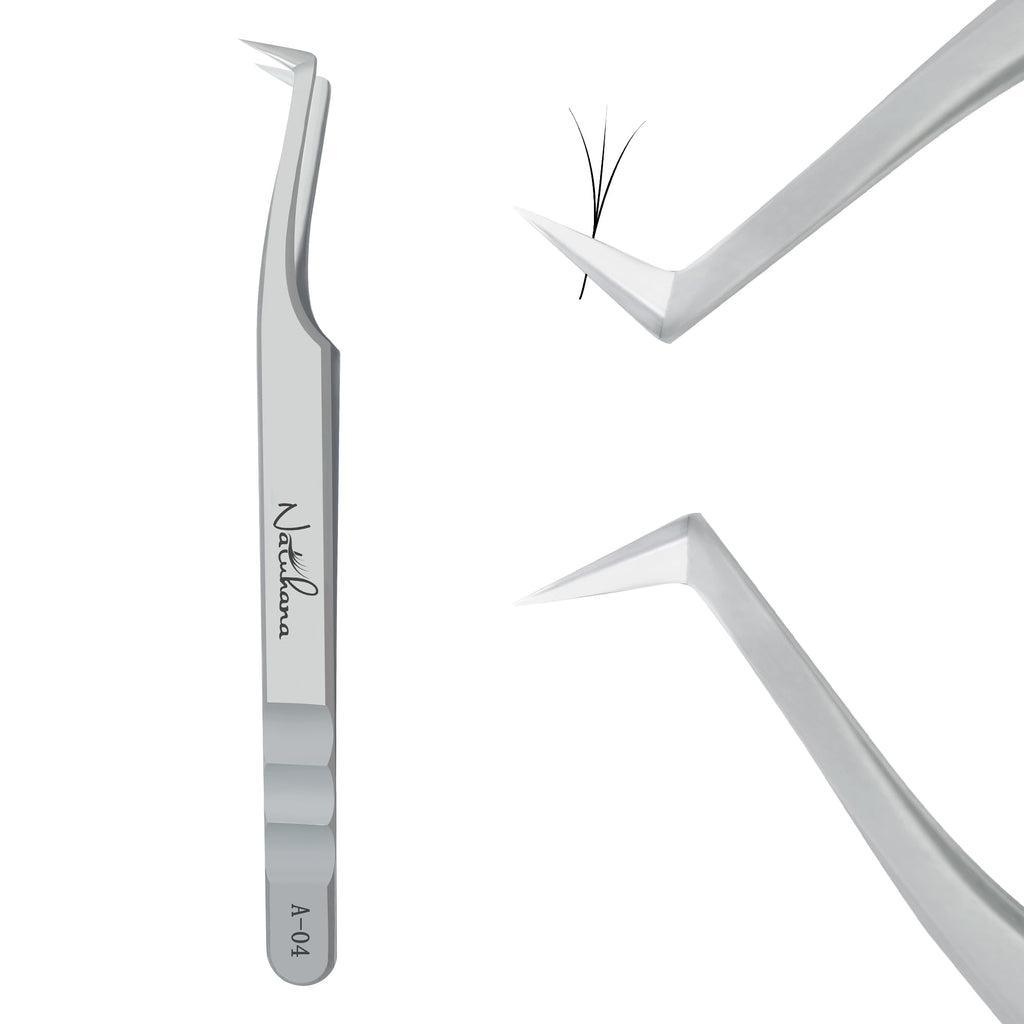 Natuhana High Precision Lash Tweezers for Individual and Volume Eyelash Extensions Premium Stainless Steel Curved Fiber Tip Professional Isolation Tweezer
