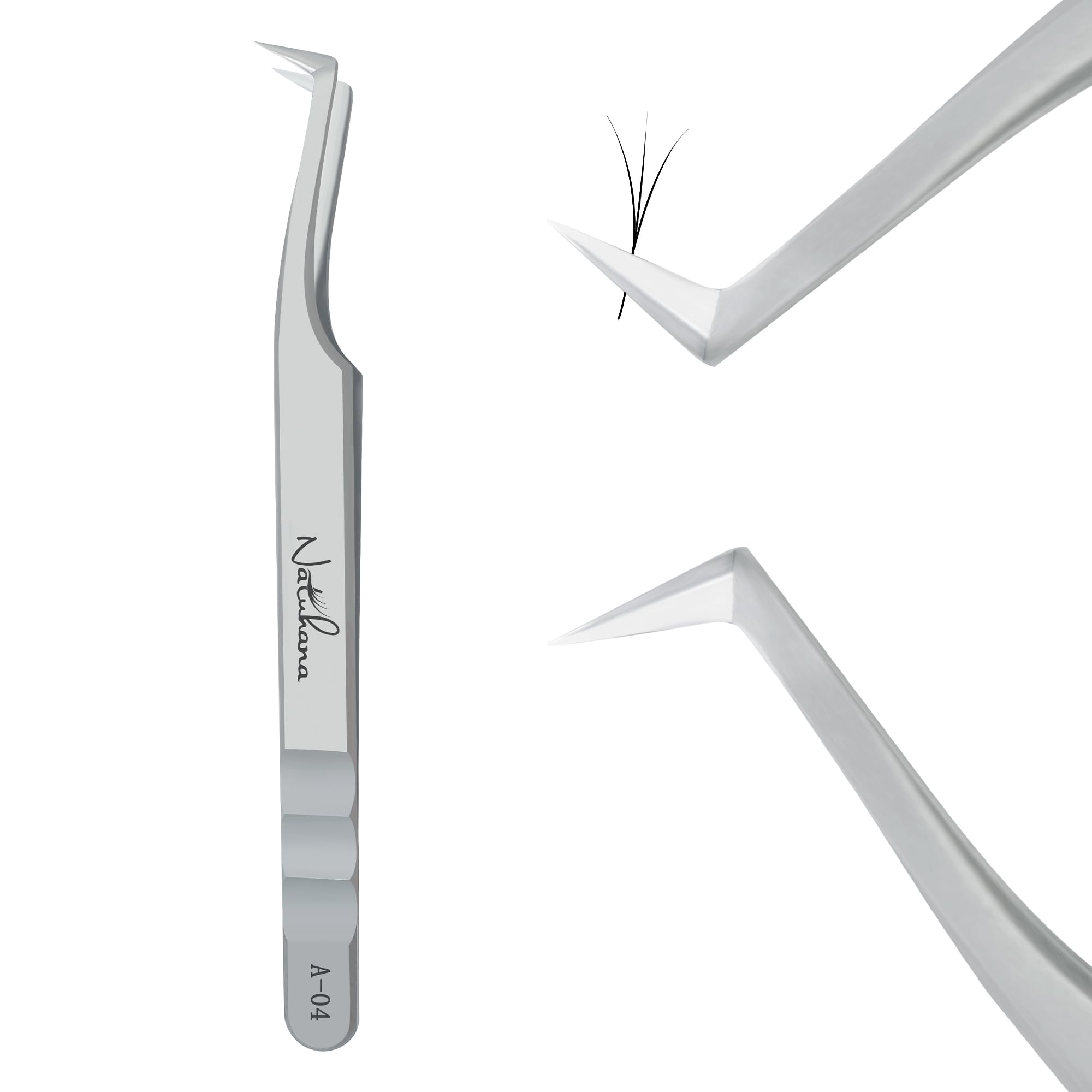 Natuhana High Precision Lash Tweezers for Individual and Volume Eyelash Extensions Premium Stainless Steel Curved Fiber Tip Professional Isolation Tweezer