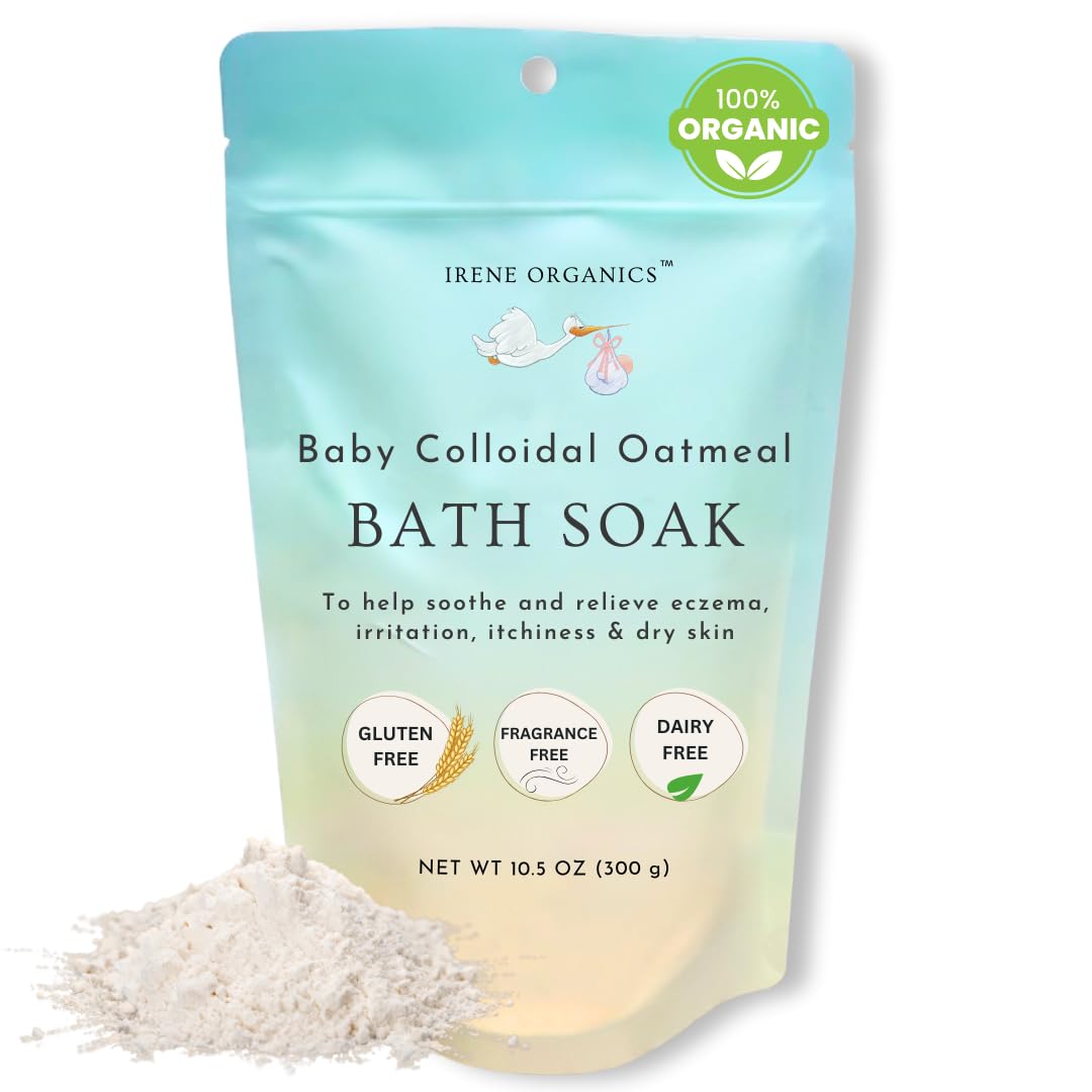 Oatmeal Baby Bath Powder for Eczema by Irene Organics - Colloidal Oatmeal for Soothing Treatment of Eczema, Diaper Rash, Dry Skin, Itching and Irritation - Moisturize and Sooth Baby and Toddler Skin