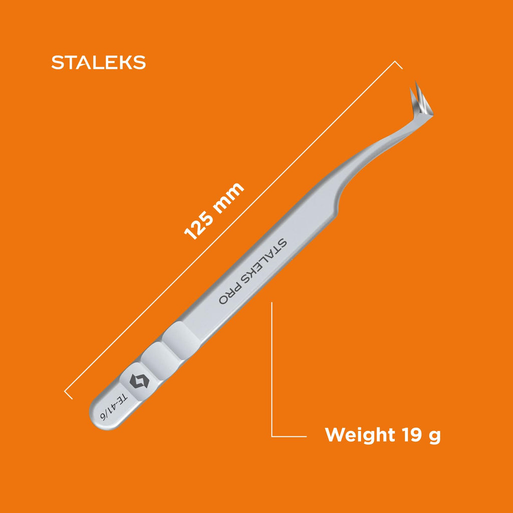 STALEKS PRO Expert 41 Type 6 Professional Eyelash Tweezers (L-Shaped 75°) – Stainless Steel for 2D-8D Volume Lash Extensions & Boot Technique
