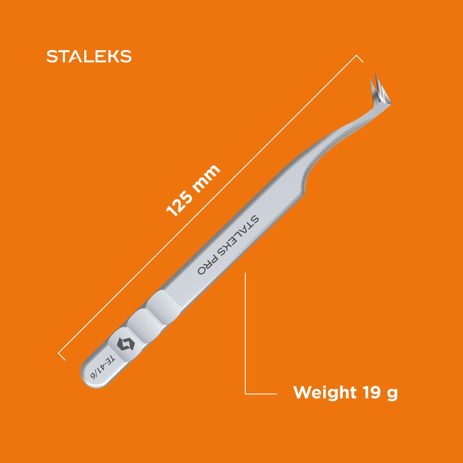 STALEKS PRO Expert 41 Type 6 Professional Eyelash Tweezers (L-Shaped 75°) – Stainless Steel for 2D-8D Volume Lash Extensions & Boot Technique