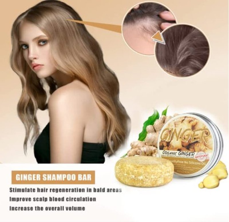 Ginger Shampoo Bar for Hair Regrowth and Anti-Dandruff - 2 Pack Natural Organic Soap for Hair Growth and Anti-Itching