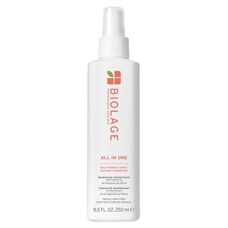 Biolage All-In-One Multi-Benefit Spray - Leave-In Treatment, Heat Protectant, Shine, Frizz Control, For All Hair Types, Coconut Oil, Vegan & Paraben-Free, 8.4 Fl Oz, packaging may vary