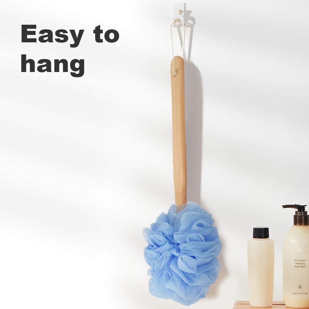 RASDDER Back Scrubber for Shower & Body, Long Handle Bath Brush with Loofah Sponge, Exfoliating Shower Brush for Men and Women