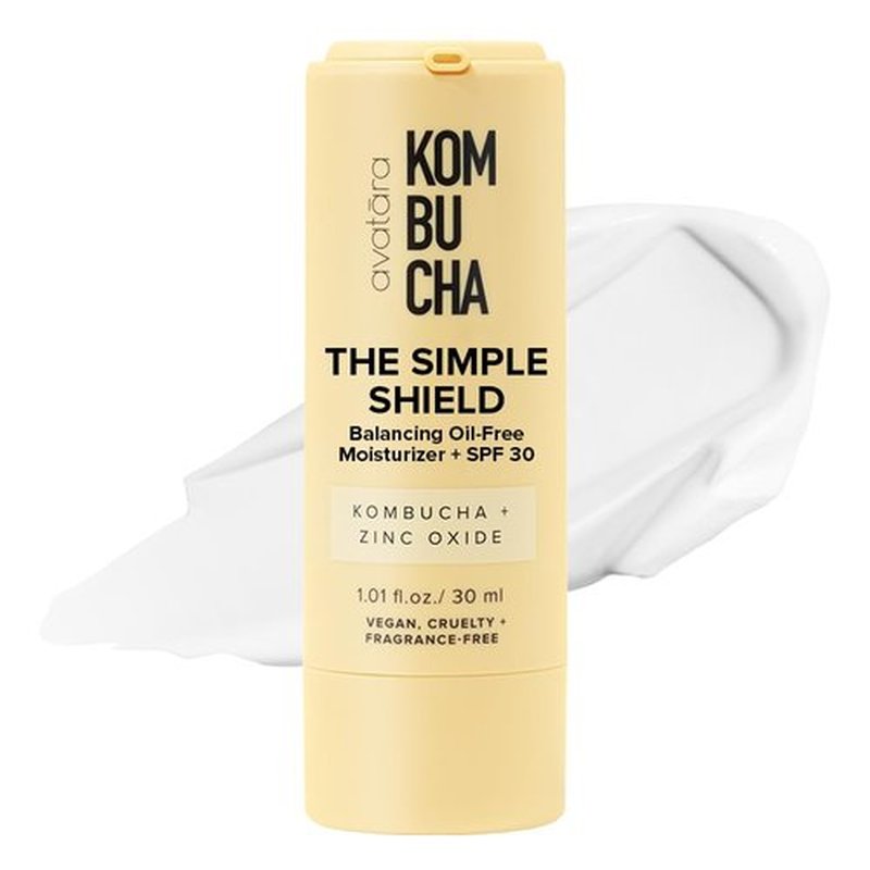 Avatara - Kombucha The Simple Shield Face Sunscreen, Zinc Oxide SPF Moisturizer, Moisturizer with BHA and Hyaluronic Acid, Mineral Sunscreen for Face, Teen Skincare, 1.01 fl. Oz.
