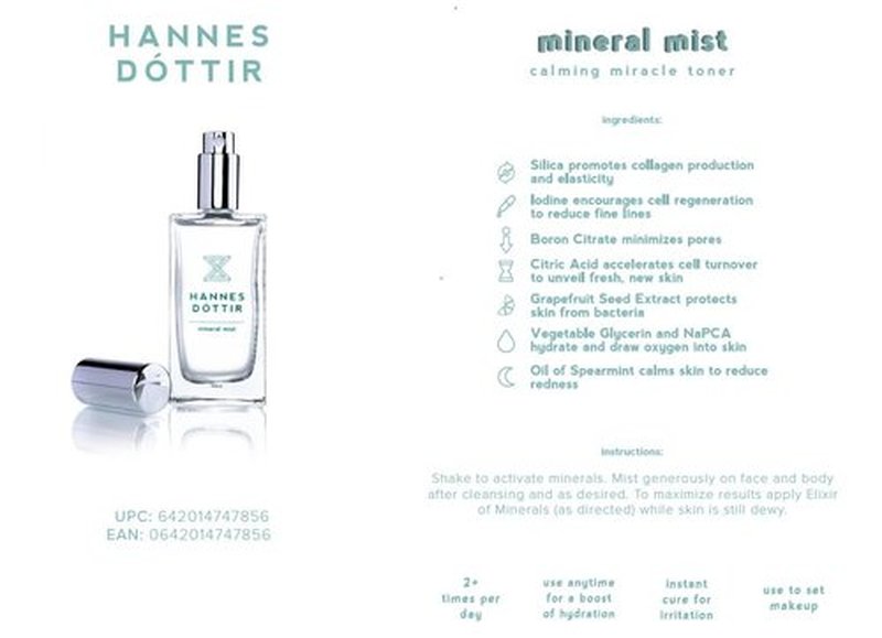 Hannes Dóttir Icelandic Mineral Mist Luminizing Toner: Calms, hydrates, Reduces Redness, Promotes Collagen Production & Sets Makeup