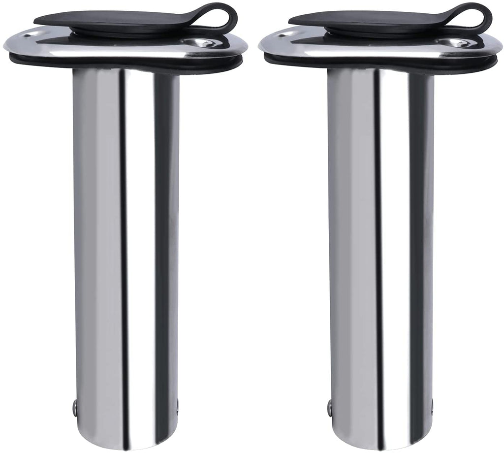 Marinebaby 2 Pcs Flush Mounting Fishing Rod Holders, 90 Degree Stainless Steel with Rubber Cap, Liner and Gasket, Screws Included