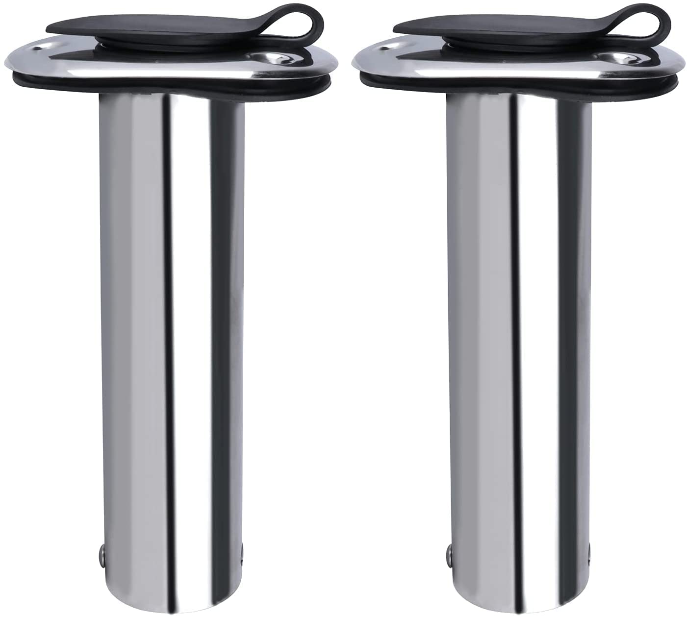Marinebaby 2 Pcs Flush Mounting Fishing Rod Holders, 90 Degree Stainless Steel with Rubber Cap, Liner and Gasket, Screws Included