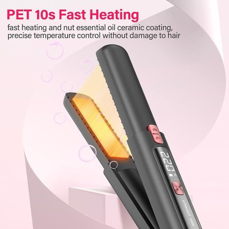Cordless Hair Straightener and Curler 2 in 1 Mini Lightweight and Small USB Rechargeable with 4500mAh Battery 10s Fast Heating Portable Ceramic Flat Iron for Travel (Black)