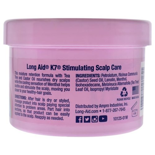 AmPro Long-Aid K7 Stimulating Scalp Care Conditioner - Tea Tree and Castor Oil Nourishes Dry Scalps - Cooling Sensation of Menthol Helps Soothe and Energize - Free of Alcohol and Dyes - 8 oz