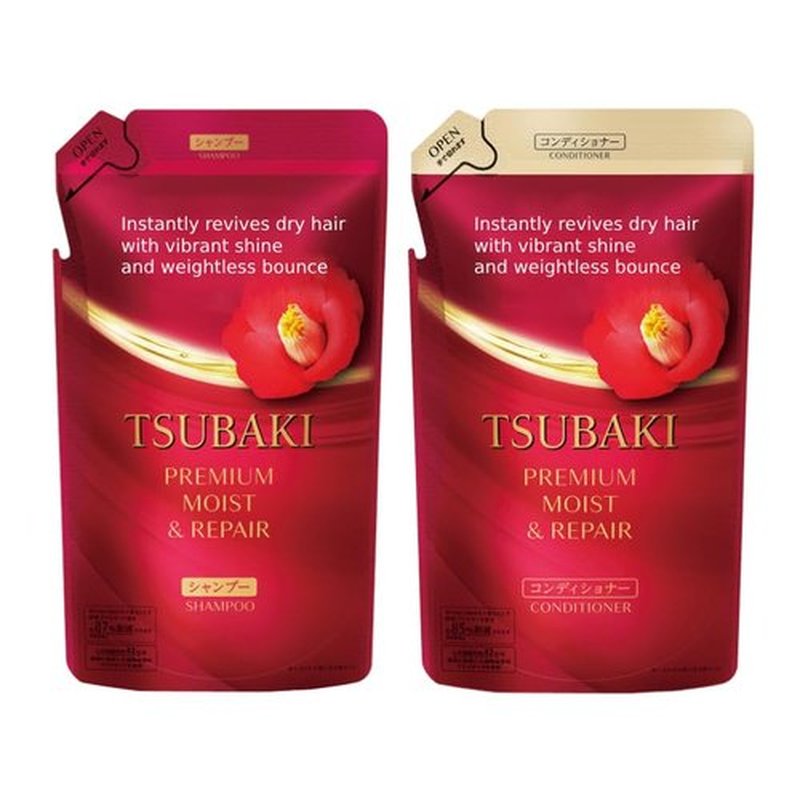 Hair Mask bundle with Moist Repair Tsubaki Shampoo and Conditioner Refill Set - Camellia Oil - Moisturizes, Protects Dry Damaged Hair, 300ml+300g