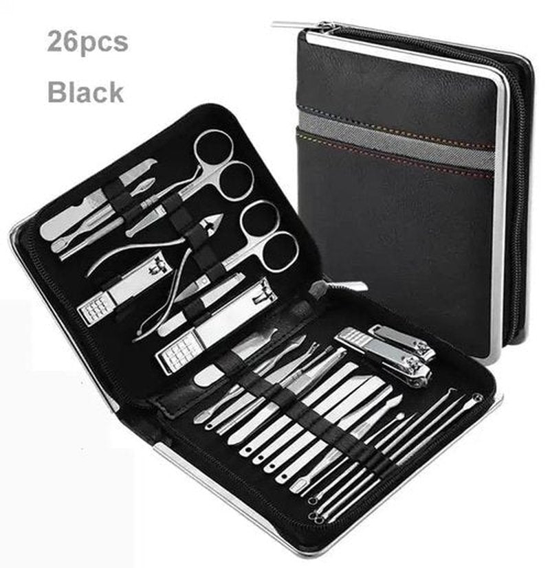 Rattygan Style Professsional 26 Pieces Manicure Set Nail Clippers Set - Stainless Steel Manicure Kit in Elegant Leather Carrying/Storage Case (Black)