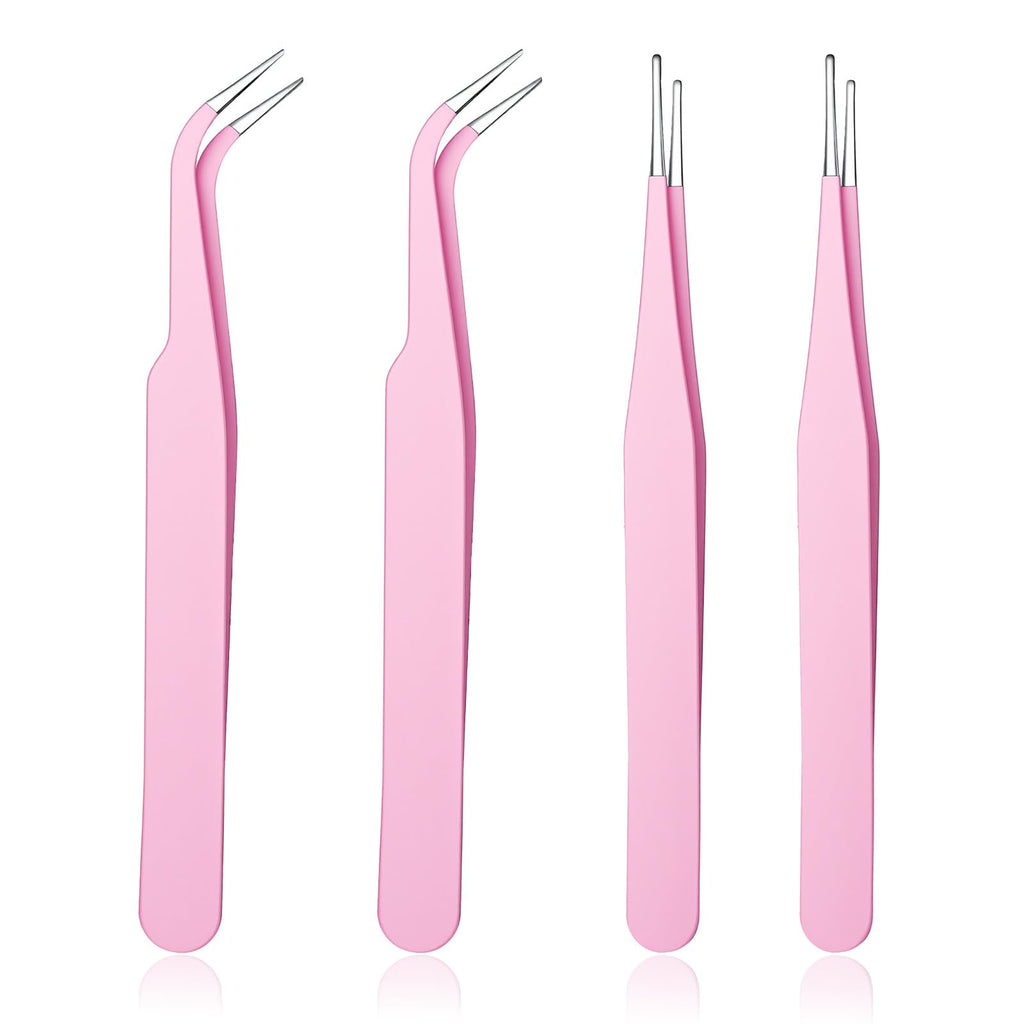 4 Pcs Sticker Tweezers, Pink Craft Tweezers for Stickers Universal Sticker Tweezers for Journaling Diamond Art Tweezers for Laboratory Work Jewelry Making Modeling Electronic Repair