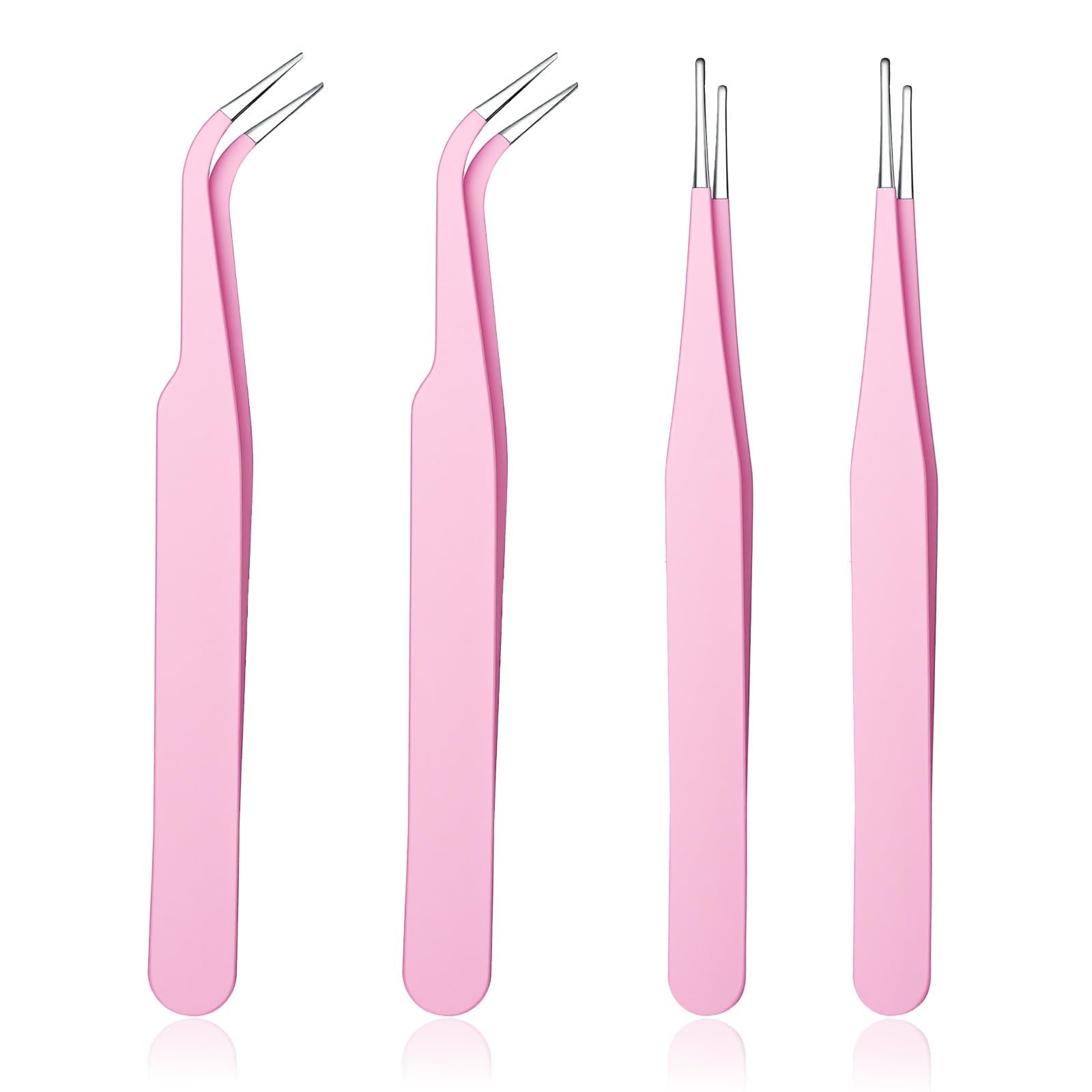 4 Pcs Sticker Tweezers, Pink Craft Tweezers for Stickers Universal Sticker Tweezers for Journaling Diamond Art Tweezers for Laboratory Work Jewelry Making Modeling Electronic Repair