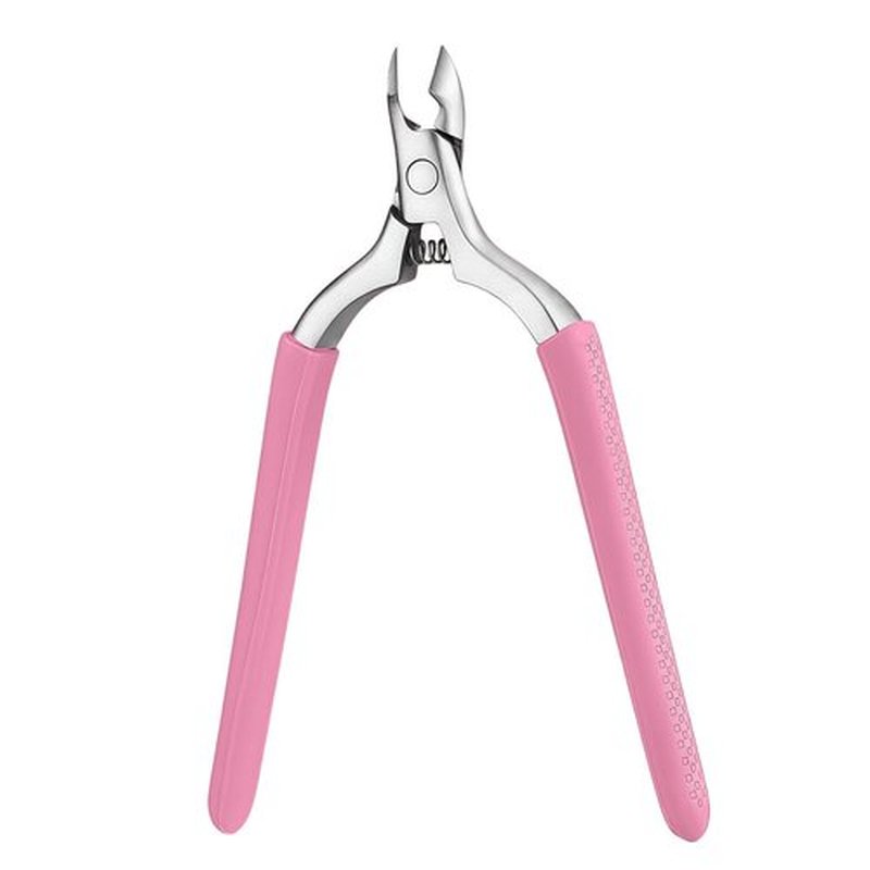 Cmetta Precision Cuticle Nippers Trimmer with Silicone Handles, Spring-Loaded Stainless steel Nail Clippers for Manicure Pedicure, Refined Edge Cuticle Remover Cutter Pusher Kit Tools (Pink -1 PACK)