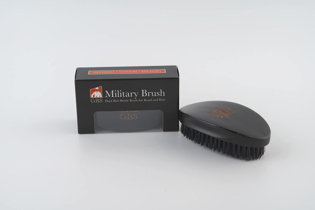 G.B.S Military Style Dual Bristle Beard and Hair Brush - Hi-Gloss Wood, Animal-free Vegan Bristles, Over 2,000 Firm Bristles for Daily Grooming (BLACK)