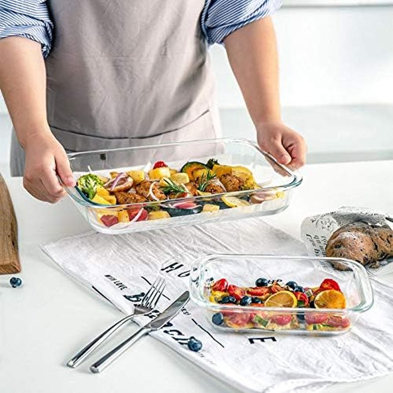 Regine Switzerland 8-Piece Deep Glass Baking Dish Set - Rectangular Bakeware with Plastic Lids | Freezer-to-Oven Safe, Gray