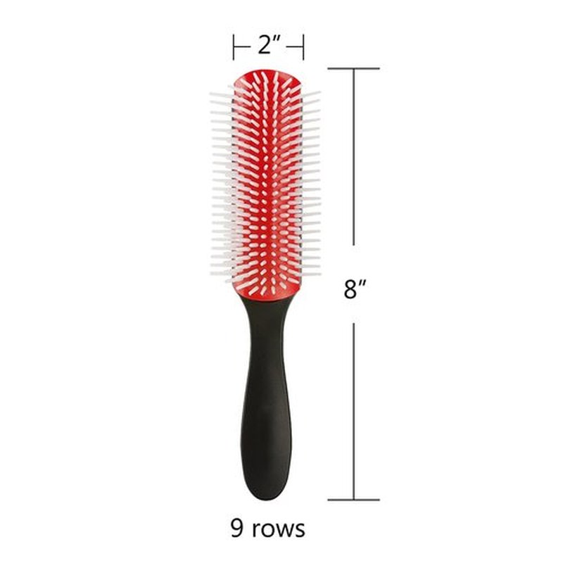 NuAngela Hair Brush - 9 Rows for Easy Cleaning, Styling & Detangling | Perfect for Curly Hair (Red)