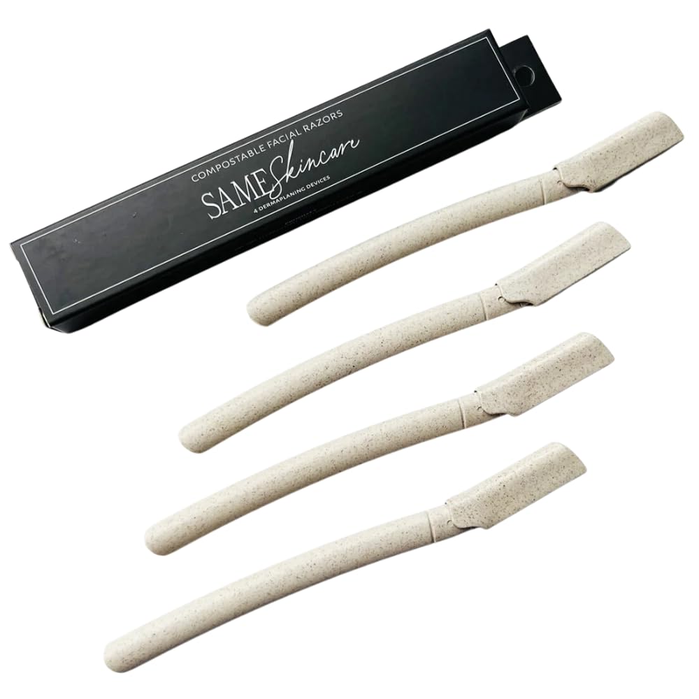 Same Skincare Dermaplane Razor, 4 Pack, Compostable Face Razors for Women and Men, Plastic Free Exfoliating Facial Hair Removal Shaver for Eyebrow, Peach Fuzz, Single Blade Dermaplaning Tool