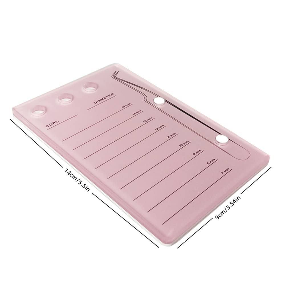 Acrylic Eyelash Extension Eye Lash Pallet Tool, Grafting False Eyelash Organizer Extension Pad Lash Tray Gasket Adhesive Glue Holder (Pink with Scale)