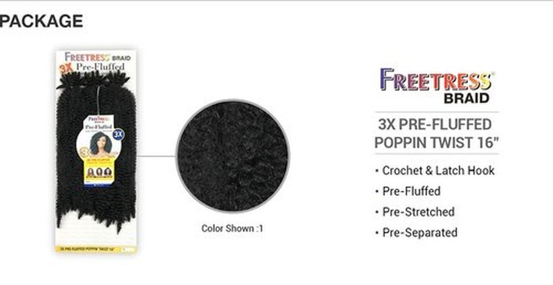 Shake N GO FreeTress Crochet Braids 3X Pre-Fluffed Poppin Twist 16 Inch (1-pack, 1B)