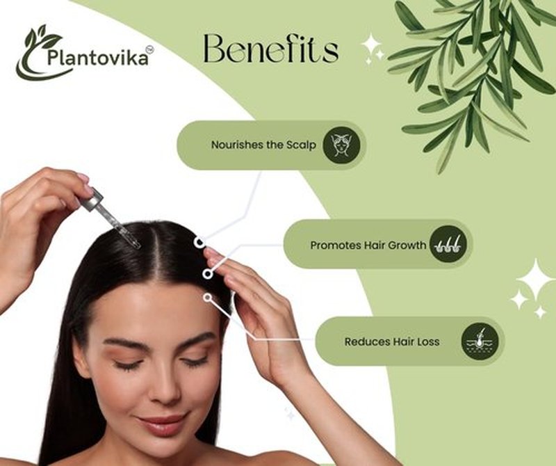 Plantovika Rosemary Oil for Hair Growth, Enriched with Jojoba, Castor, Argan, Peppermint & Lavender Oils, Scalp & Hair Strengthening Treatment (2 Fl Oz)