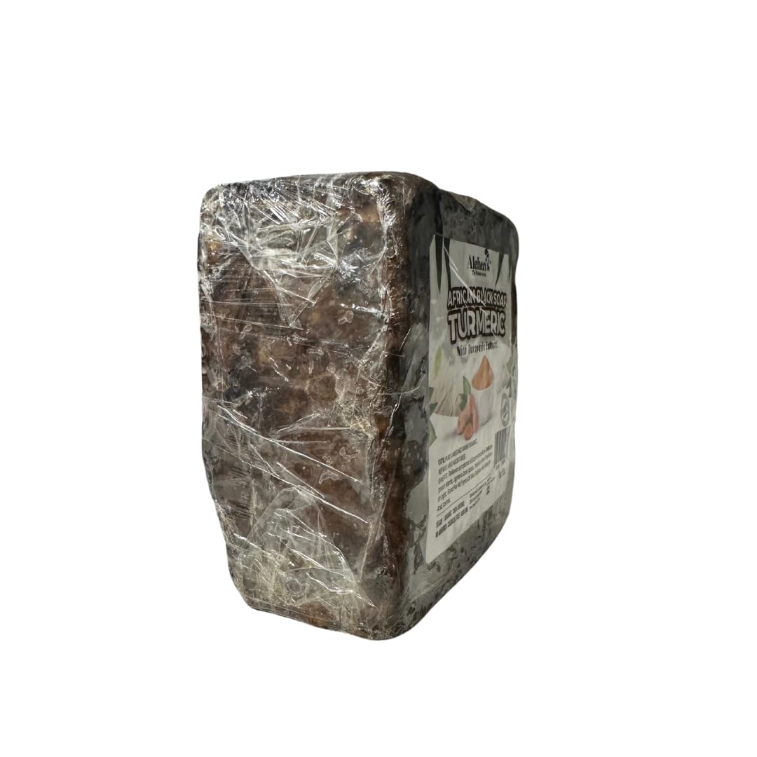 Aleheri's African Black Soap with Turmeric 16 oz - Raw African Black Soap from Ghana, Handmade Natural Face & Body Cleanser with Shea Butter, Deep Cleansing Soap for All Skin Types