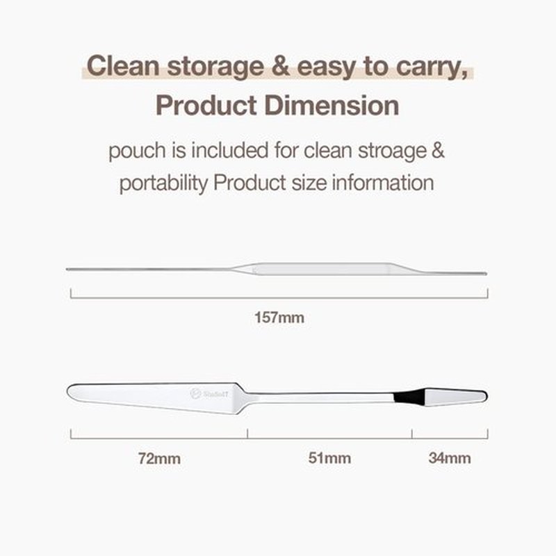 STUDIO17 Foundation Spatula Made of Stainless Steel | Professional Makeup Spatula for Even Application of Foundation | Double Edged Spatula for Small Area of Face | Pouch Included for Clean Storage