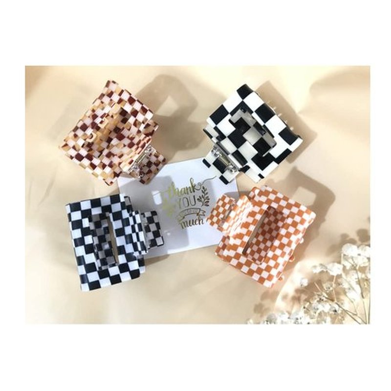 Checkered Hair Claw Clips for Women Girls Fashion Hair Clips for Styling Claw Clamps Thick Hair Retro Rectangle Shape, YOEMAYUNER (4PCs, 2inches, 4Colors)
