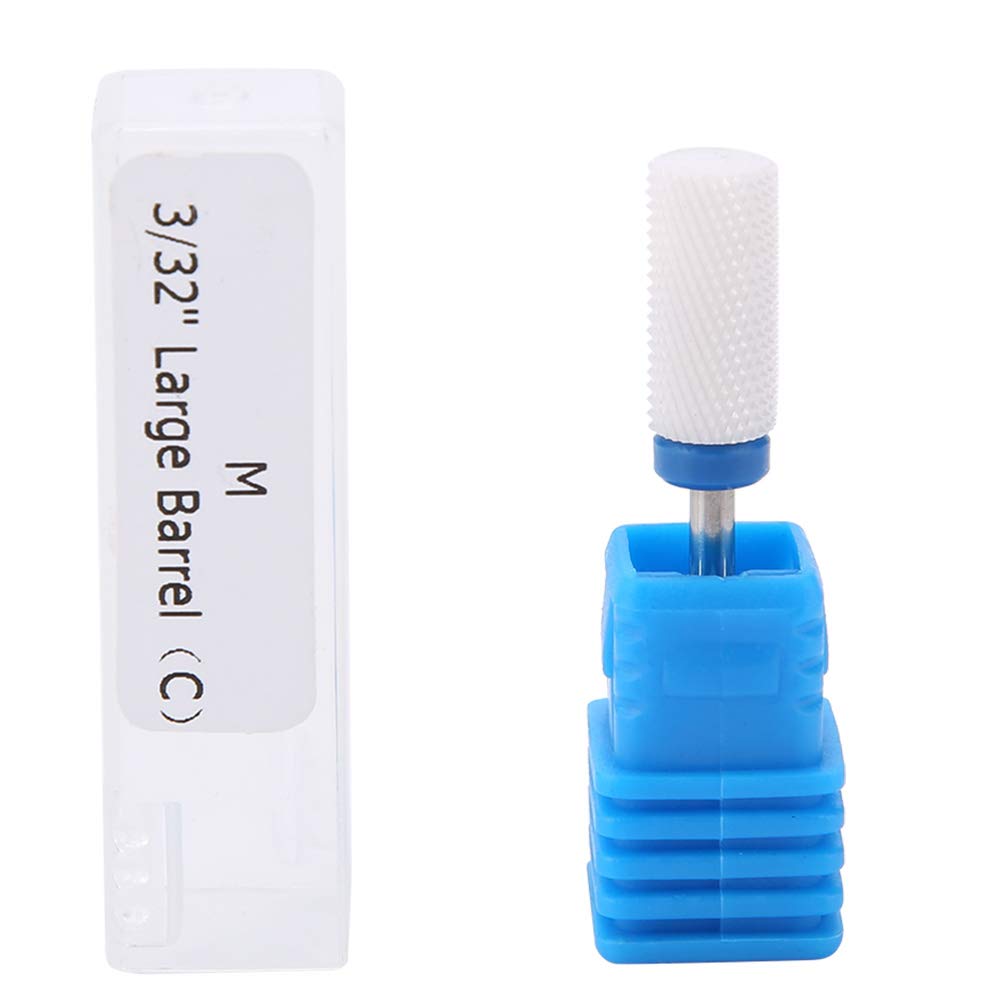 Nail Drill Bit, Ceramic Manicure Drill Bits for Manicure Pedicure Cuticle Gel Nail Polishing Cylinder Shape Grinding Head, with Display Base(White 05#)