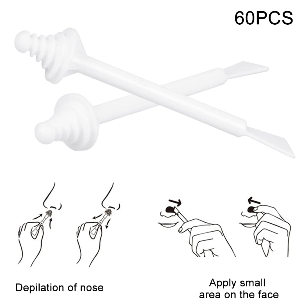 60pcs Nose Wax Applicators, Nose Wax Sticks, N-ose Hair W-ax Applicators, W-ax Sticks Applicator, for Nostril Cleaning and N-ose Hair Removal, Available for Men and Women(White,SIZE:60pcs)